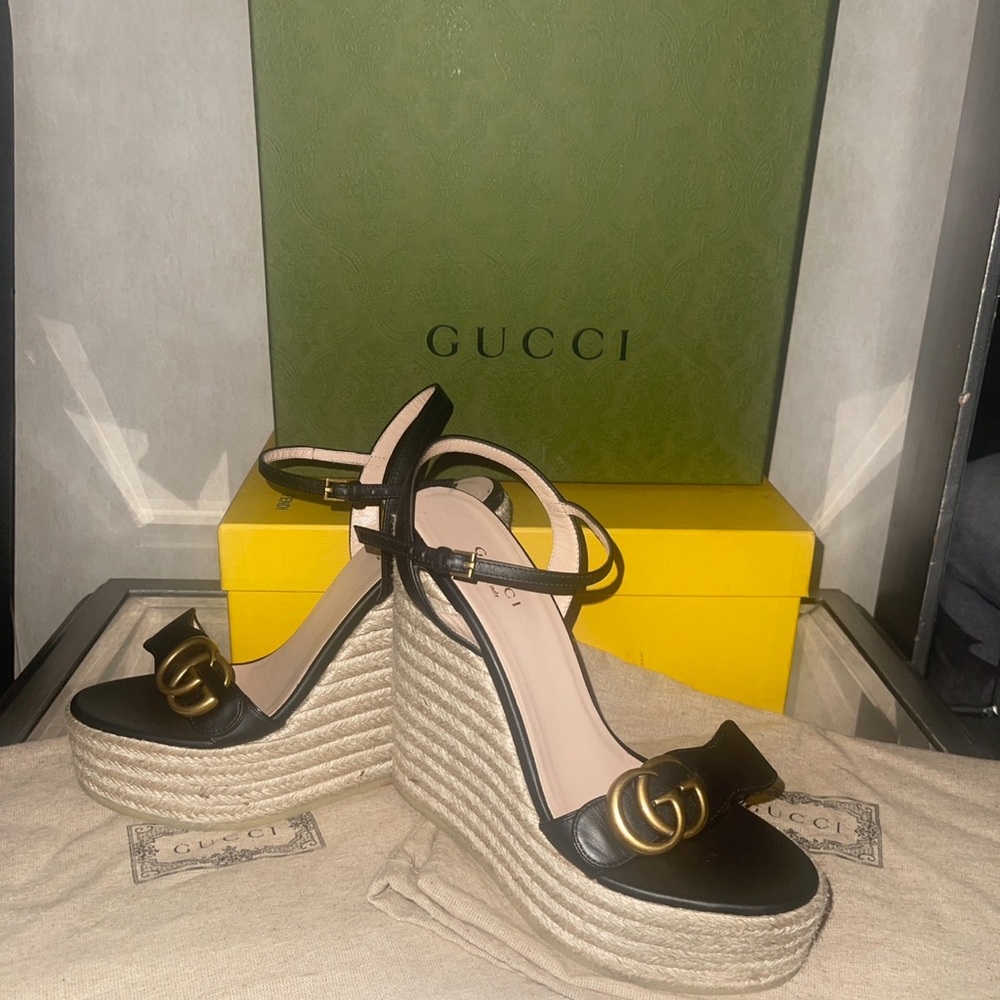 Gucci Black Wedge Sandals